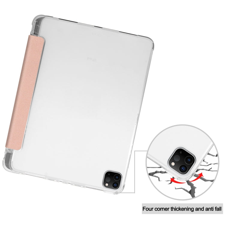 For iPad Pro 12.9 inch (2020) Three-folding Horizontal Flip PU Leather + Clear TPU Back Cover Tablet Case with Sleep / Wake-up Function & Holder & Pen Slot