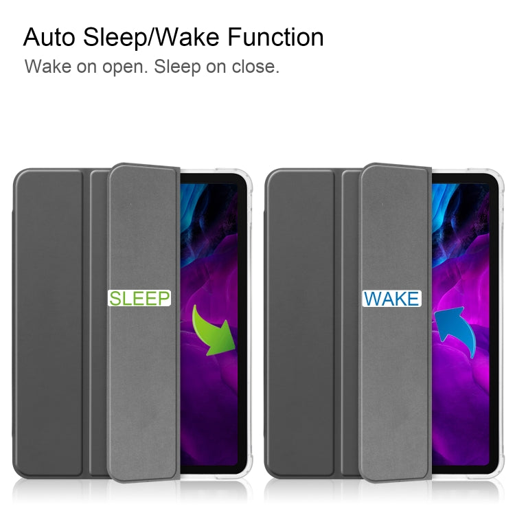 For iPad Pro 12.9 inch (2020) Three-folding Horizontal Flip PU Leather + Clear TPU Back Cover Tablet Case with Sleep / Wake-up Function & Holder & Pen Slot