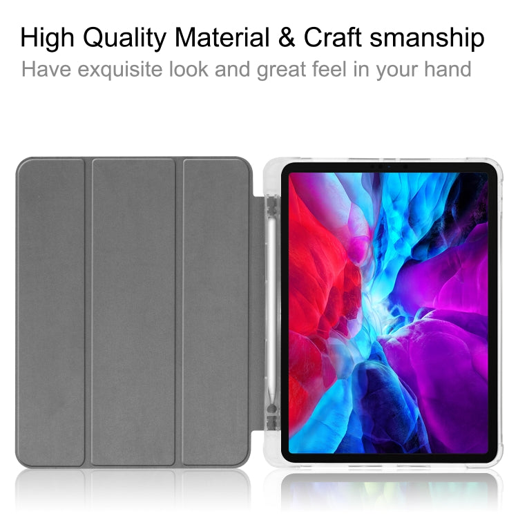 For iPad Pro 12.9 inch (2020) Three-folding Horizontal Flip PU Leather + Clear TPU Back Cover Tablet Case with Sleep / Wake-up Function & Holder & Pen Slot