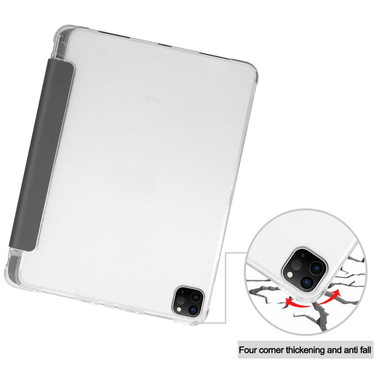 For iPad Pro 12.9 inch (2020) Three-folding Horizontal Flip PU Leather + Clear TPU Back Cover Tablet Case with Sleep / Wake-up Function & Holder & Pen Slot