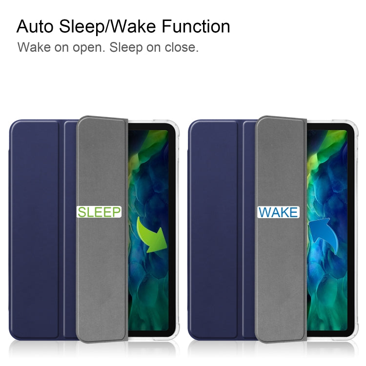 For iPad Pro 11 inch (2020) Three-folding Horizontal Flip PU Leather + Clear TPU Back Cover Tablet Case with Sleep / Wake-up Function & Holder & Pen Slot
