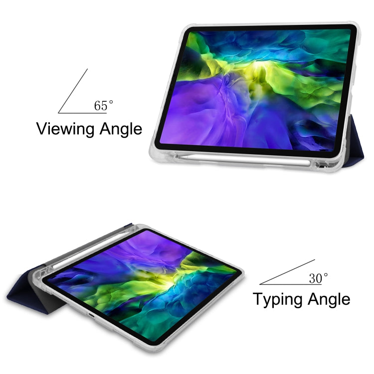 For iPad Pro 11 inch (2020) Three-folding Horizontal Flip PU Leather + Clear TPU Back Cover Tablet Case with Sleep / Wake-up Function & Holder & Pen Slot