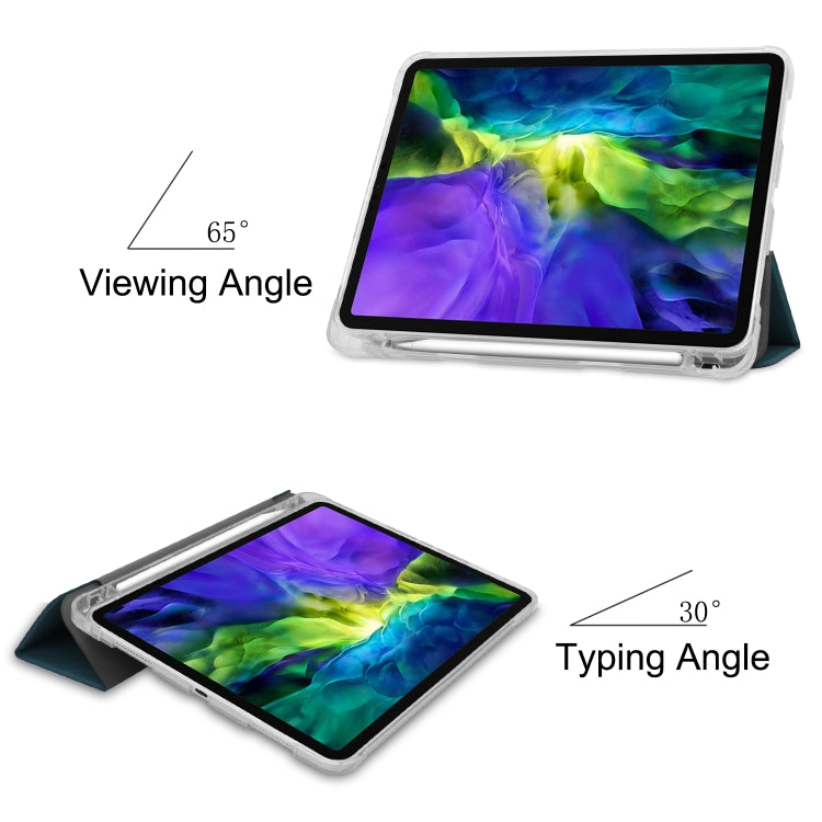 For iPad Pro 11 inch (2020) Three-folding Horizontal Flip PU Leather + Clear TPU Back Cover Tablet Case with Sleep / Wake-up Function & Holder & Pen Slot