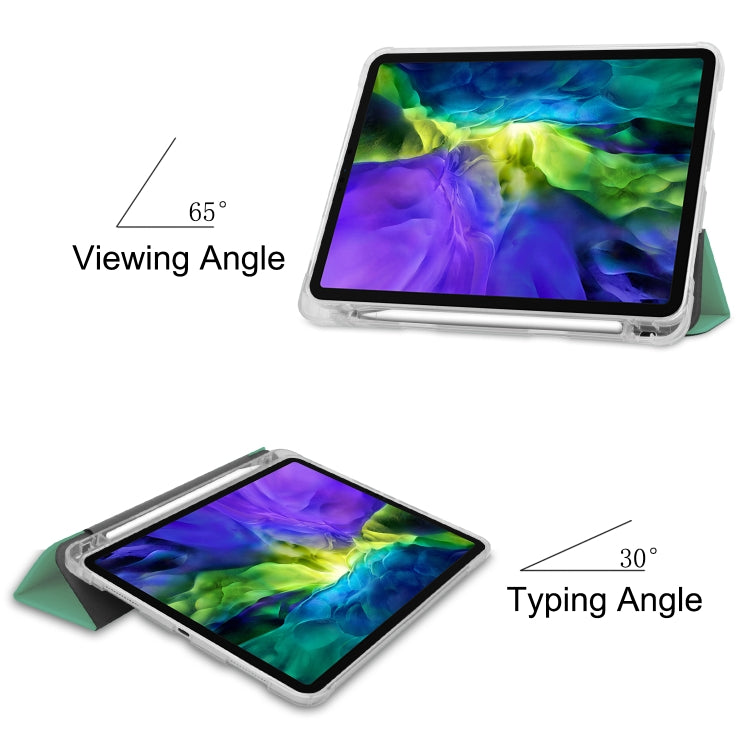 For iPad Pro 11 inch (2020) Three-folding Horizontal Flip PU Leather + Clear TPU Back Cover Tablet Case with Sleep / Wake-up Function & Holder & Pen Slot