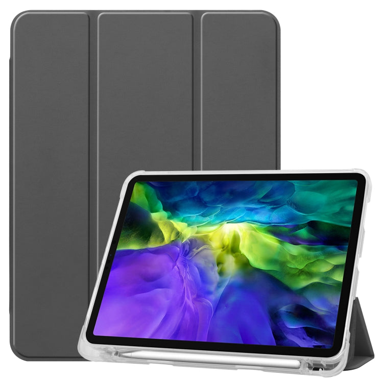 For iPad Pro 11 inch (2020) Three-folding Horizontal Flip PU Leather + Clear TPU Back Cover Tablet Case with Sleep / Wake-up Function & Holder & Pen Slot