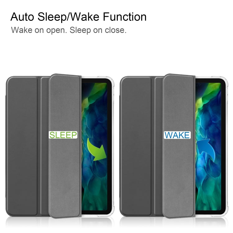 For iPad Pro 11 inch (2020) Three-folding Horizontal Flip PU Leather + Clear TPU Back Cover Tablet Case with Sleep / Wake-up Function & Holder & Pen Slot