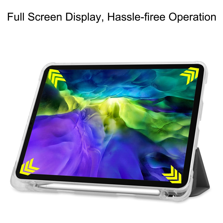 For iPad Pro 11 inch (2020) Three-folding Horizontal Flip PU Leather + Clear TPU Back Cover Tablet Case with Sleep / Wake-up Function & Holder & Pen Slot