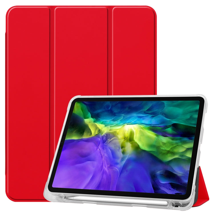 For iPad Pro 11 inch (2020) Three-folding Horizontal Flip PU Leather + Clear TPU Back Cover Tablet Case with Sleep / Wake-up Function & Holder & Pen Slot