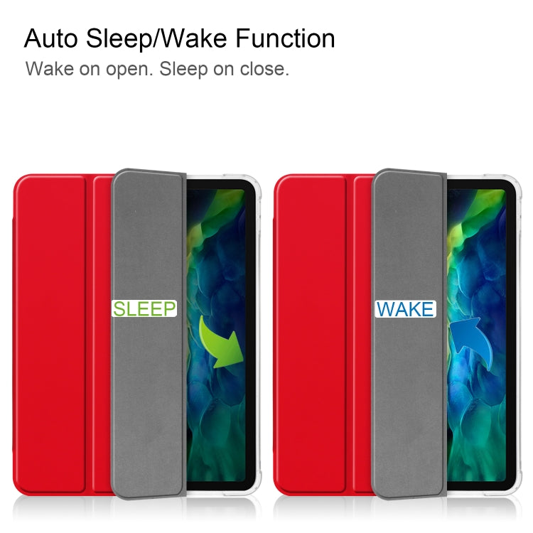 For iPad Pro 11 inch (2020) Three-folding Horizontal Flip PU Leather + Clear TPU Back Cover Tablet Case with Sleep / Wake-up Function & Holder & Pen Slot