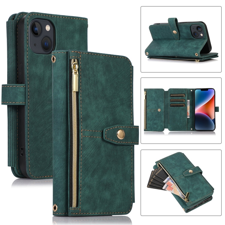 For iPhone 14 Dream 9-Card Wallet Zipper Bag Leather Phone Case