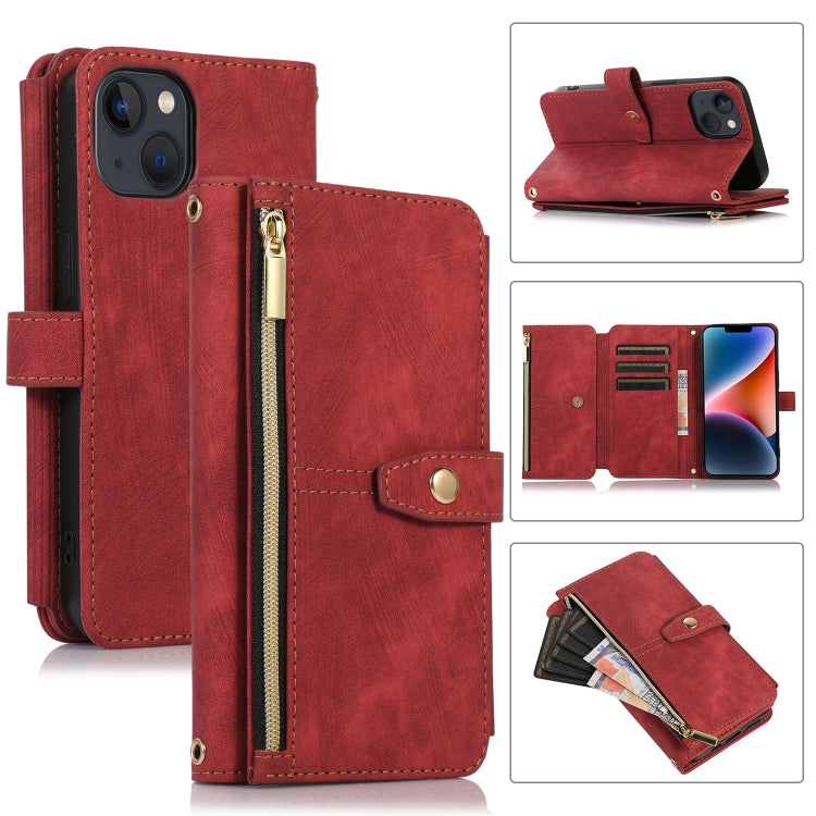 For iPhone 14 Dream 9-Card Wallet Zipper Bag Leather Phone Case