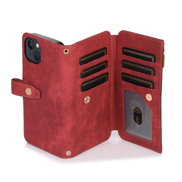 For iPhone 14 Dream 9-Card Wallet Zipper Bag Leather Phone Case