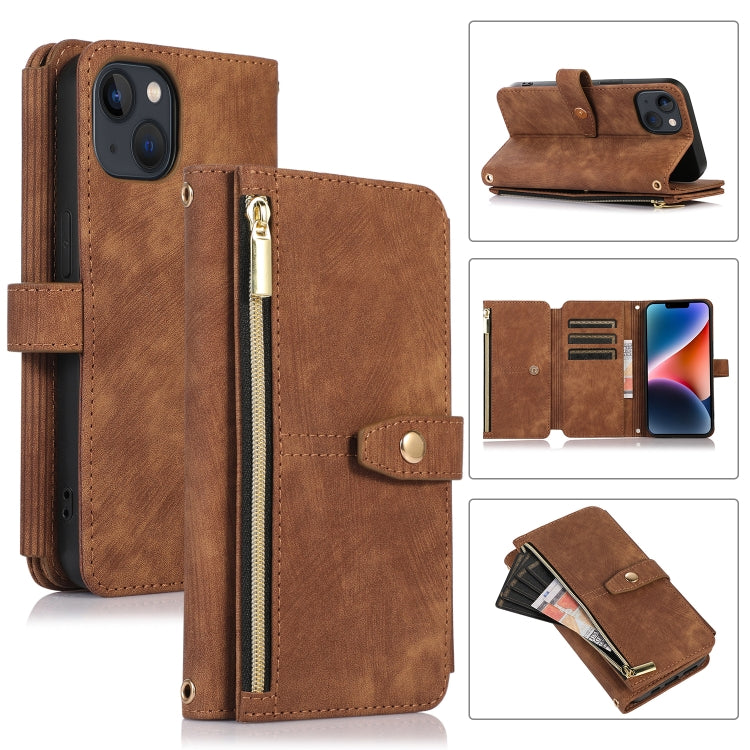 For iPhone 14 Dream 9-Card Wallet Zipper Bag Leather Phone Case