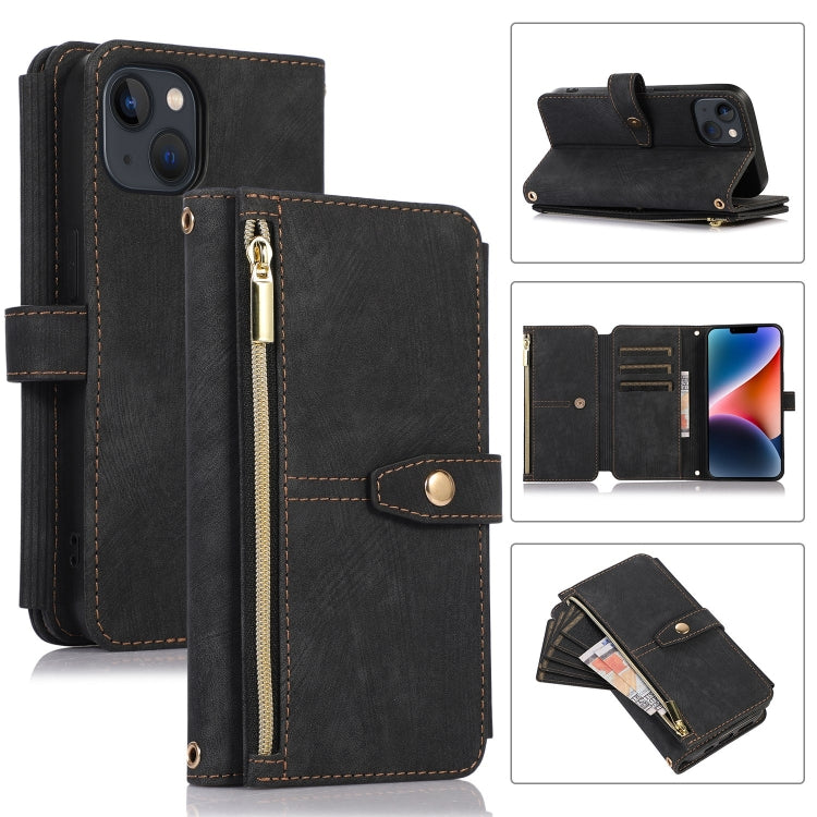 For iPhone 14 Dream 9-Card Wallet Zipper Bag Leather Phone Case