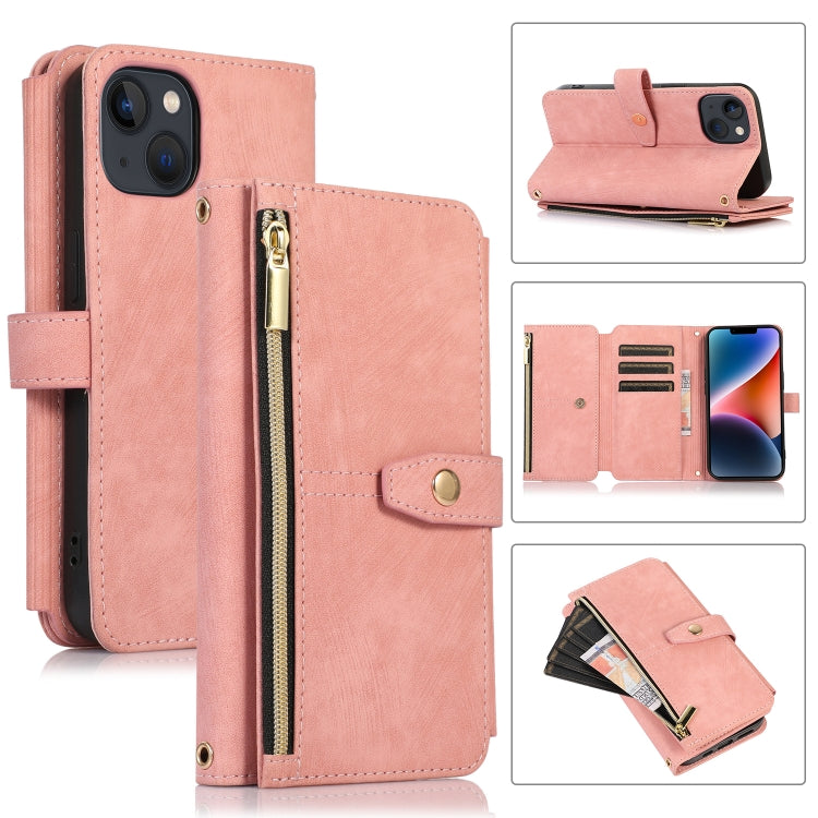 For iPhone 14 Dream 9-Card Wallet Zipper Bag Leather Phone Case