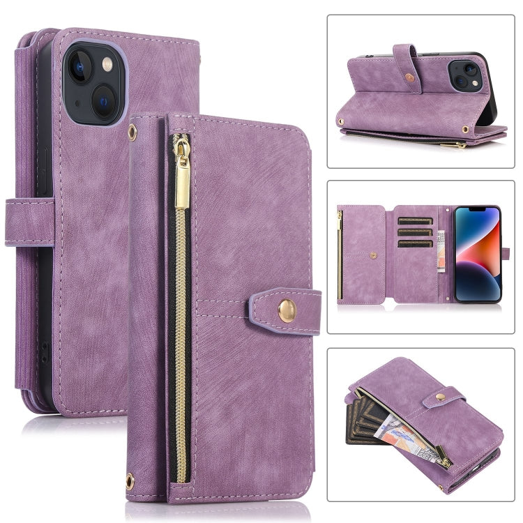 For iPhone 14 Plus Dream 9-Card Wallet Zipper Bag Leather Phone Case