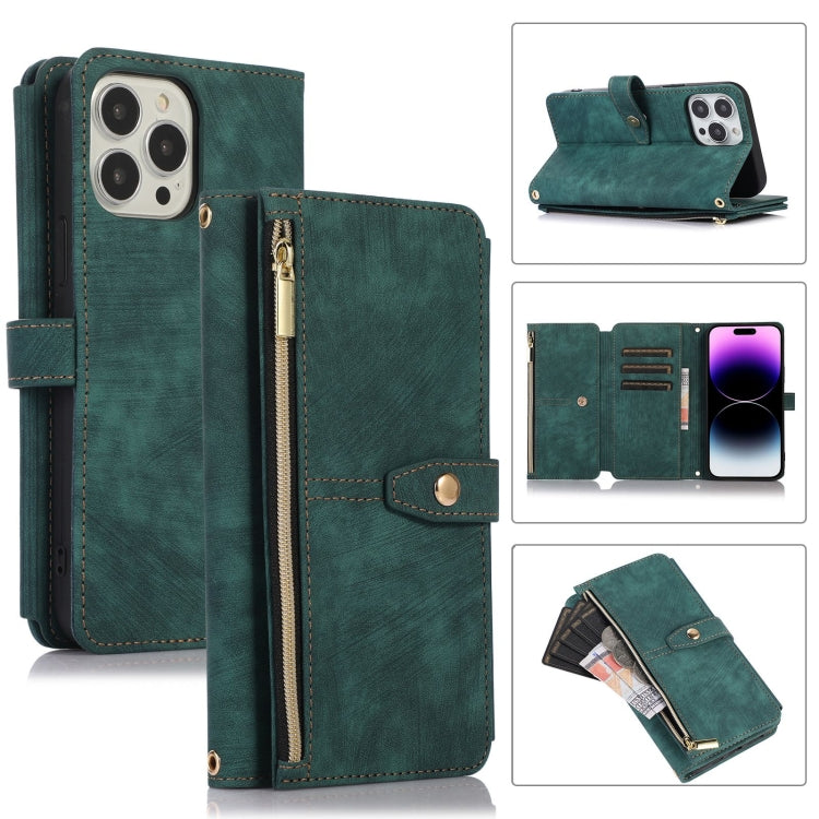 For iPhone 14 Pro Max Dream 9-Card Wallet Zipper Bag Leather Phone Case