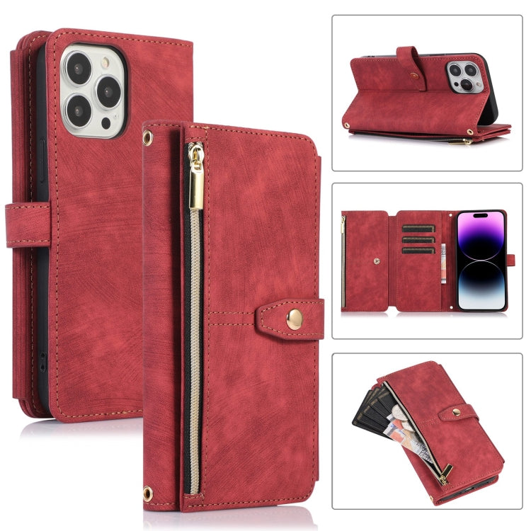 For iPhone 14 Pro Max Dream 9-Card Wallet Zipper Bag Leather Phone Case
