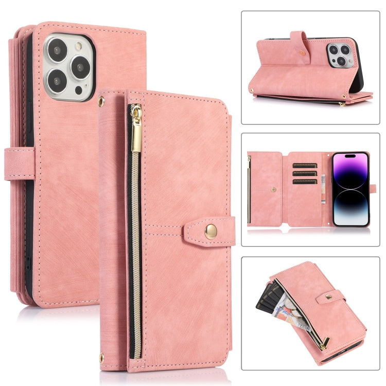 For iPhone 14 Pro Max Dream 9-Card Wallet Zipper Bag Leather Phone Case