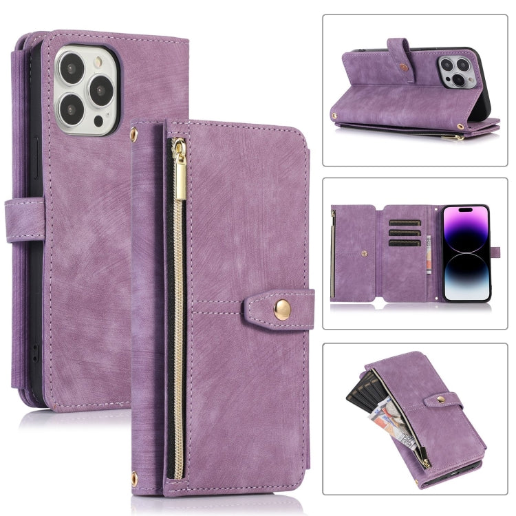 For iPhone 14 Pro Max Dream 9-Card Wallet Zipper Bag Leather Phone Case