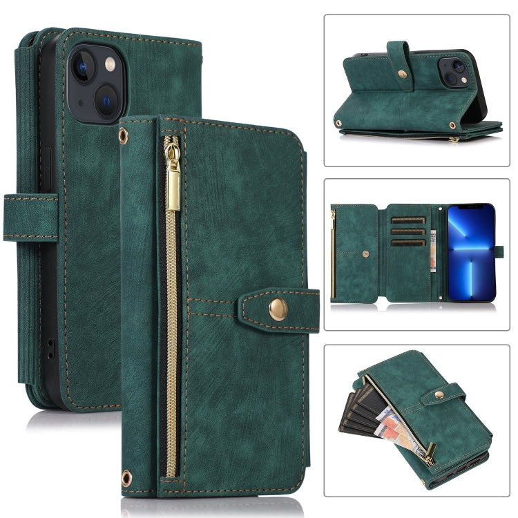 For iPhone 13 Dream 9-Card Wallet Zipper Bag Leather Phone Case