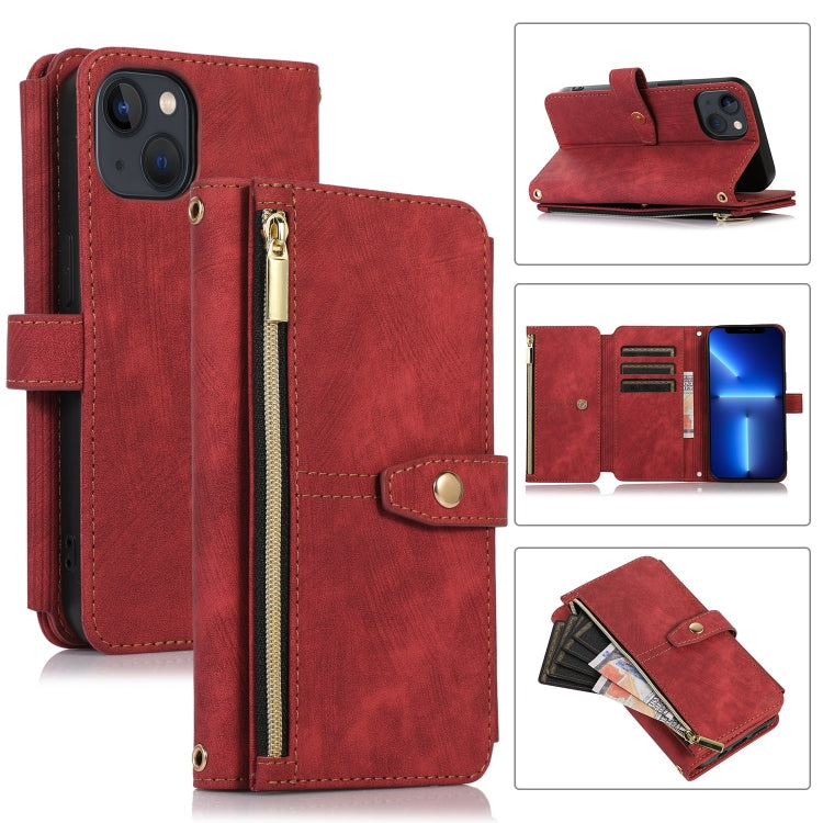 For iPhone 13 Dream 9-Card Wallet Zipper Bag Leather Phone Case