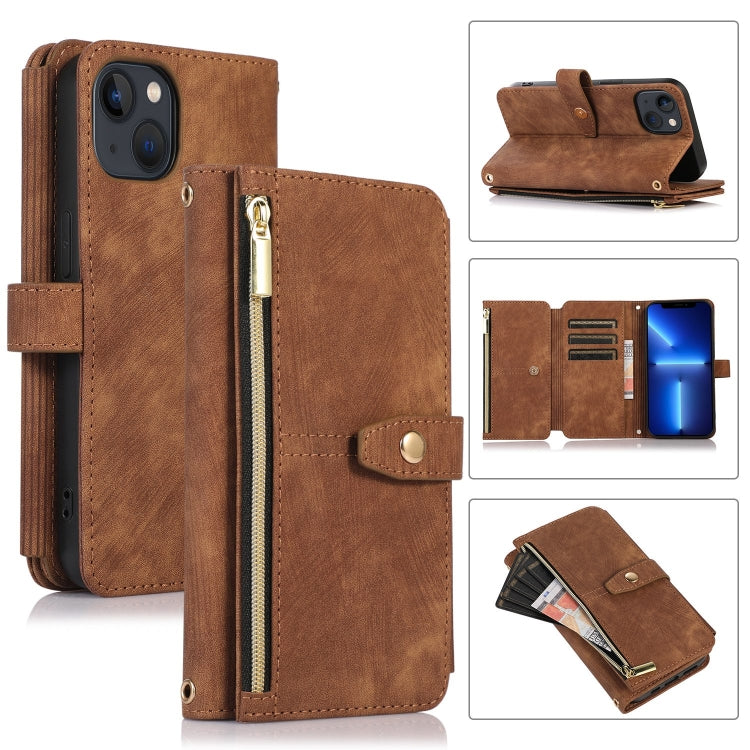 For iPhone 13 Dream 9-Card Wallet Zipper Bag Leather Phone Case