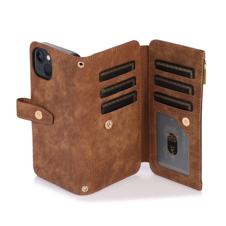 For iPhone 13 Dream 9-Card Wallet Zipper Bag Leather Phone Case