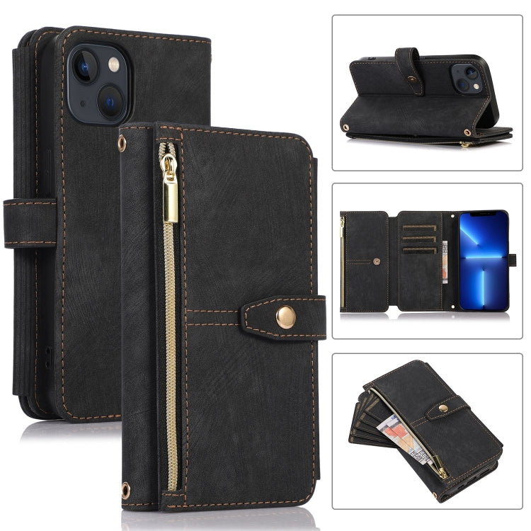 For iPhone 13 Dream 9-Card Wallet Zipper Bag Leather Phone Case
