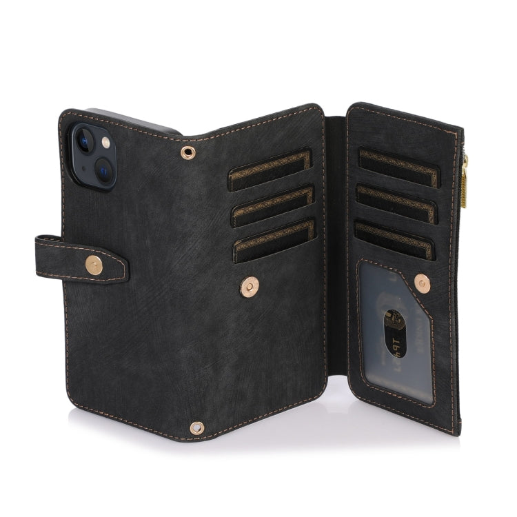 For iPhone 13 Dream 9-Card Wallet Zipper Bag Leather Phone Case