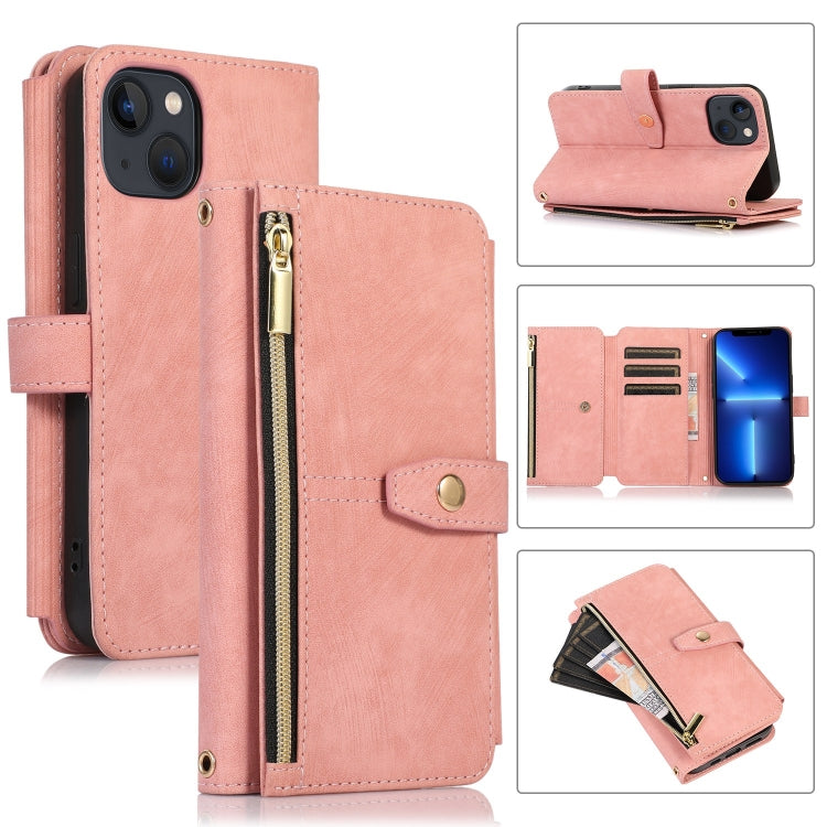 For iPhone 13 Dream 9-Card Wallet Zipper Bag Leather Phone Case