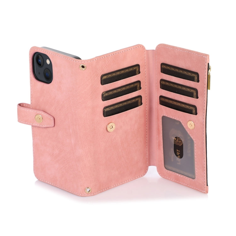 For iPhone 13 Dream 9-Card Wallet Zipper Bag Leather Phone Case