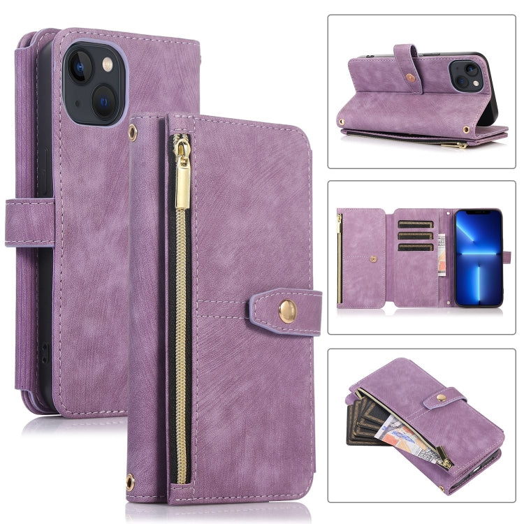 For iPhone 13 Dream 9-Card Wallet Zipper Bag Leather Phone Case
