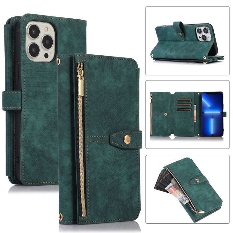 For iPhone 13 Pro Max Dream 9-Card Wallet Zipper Bag Leather Phone Case