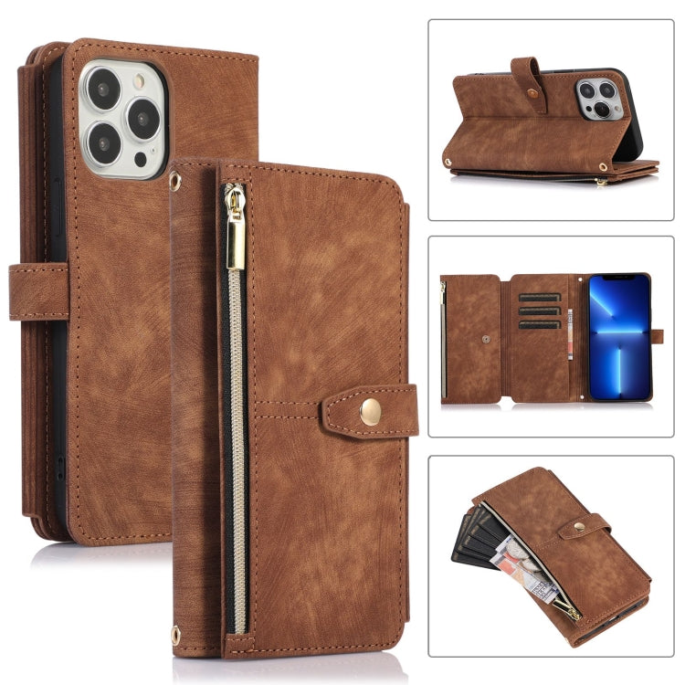 For iPhone 13 Pro Max Dream 9-Card Wallet Zipper Bag Leather Phone Case