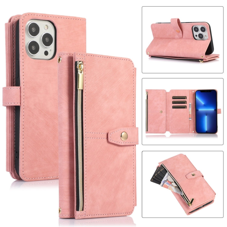 For iPhone 13 Pro Max Dream 9-Card Wallet Zipper Bag Leather Phone Case