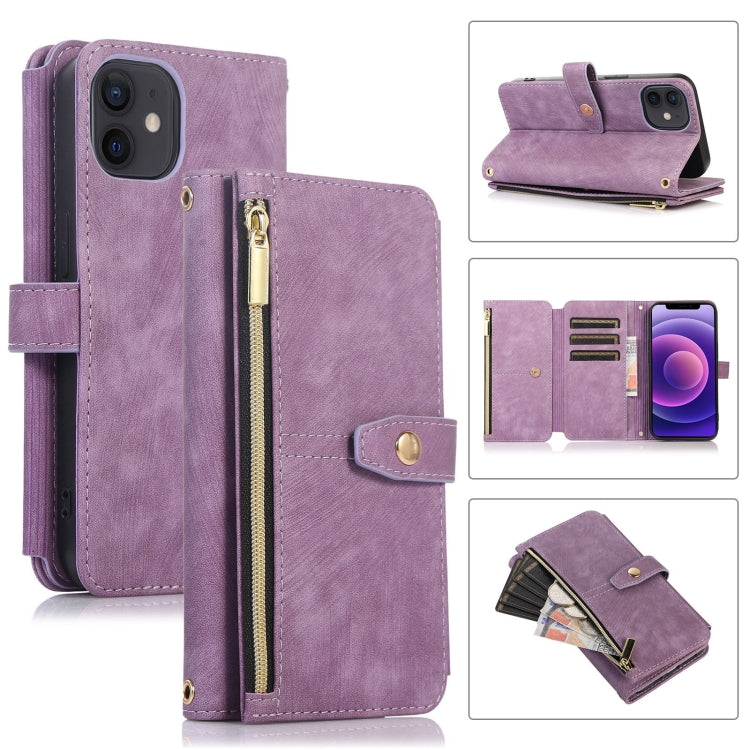 For iPhone 12 mini Dream 9-Card Wallet Zipper Bag Leather Phone Case