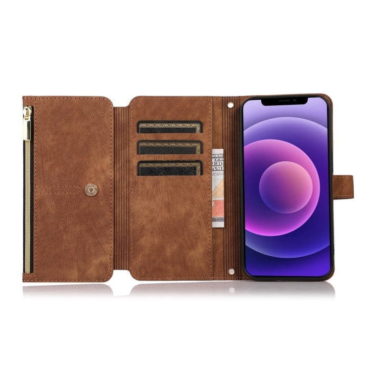 For iPhone 12 Dream 9-Card Wallet Zipper Bag Leather Phone Case