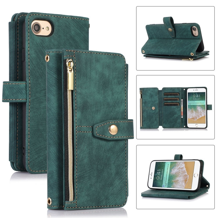 For iPhone SE 2022 / 2020 / 7 / 8 Dream 9-Card Wallet Zipper Bag Leather Phone Case