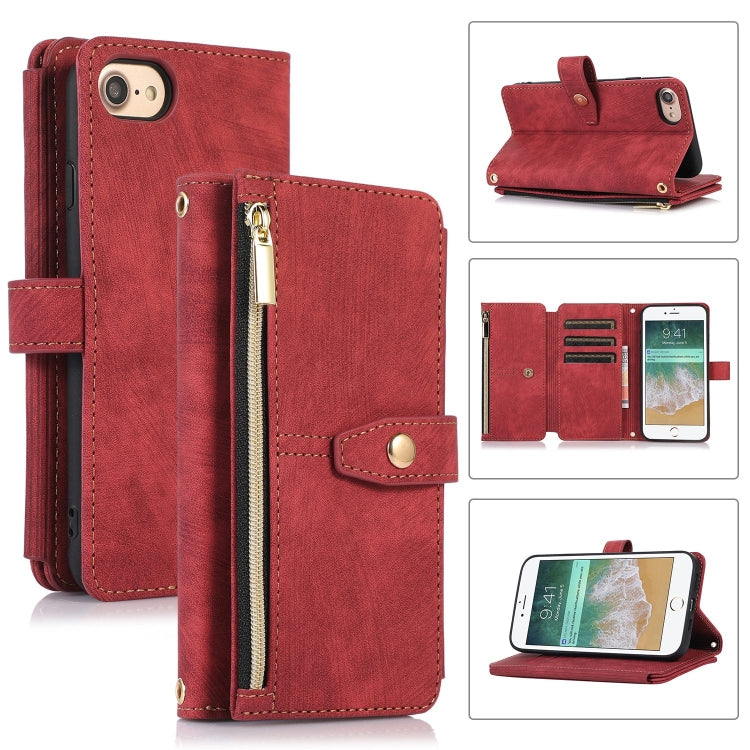For iPhone SE 2022 / 2020 / 7 / 8 Dream 9-Card Wallet Zipper Bag Leather Phone Case