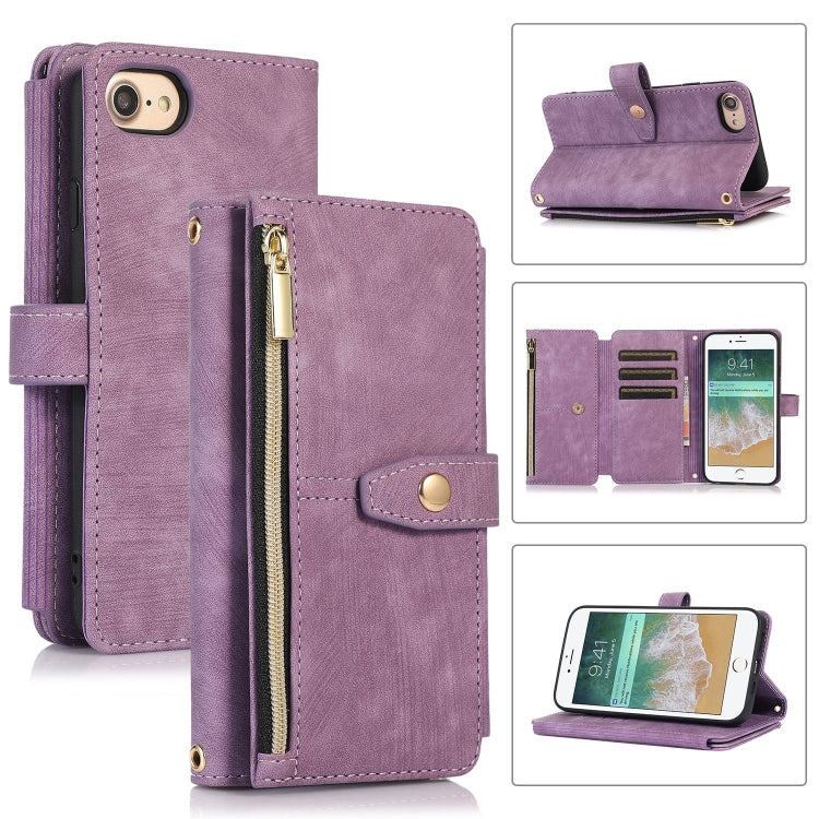 For iPhone SE 2022 / 2020 / 7 / 8 Dream 9-Card Wallet Zipper Bag Leather Phone Case
