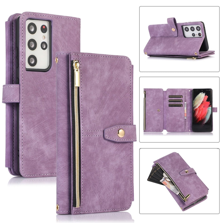 For Samsung Galaxy S21 Ultra 5G Dream 9-Card Wallet Zipper Bag Leather Phone Case