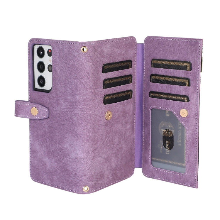 For Samsung Galaxy S21 Ultra 5G Dream 9-Card Wallet Zipper Bag Leather Phone Case