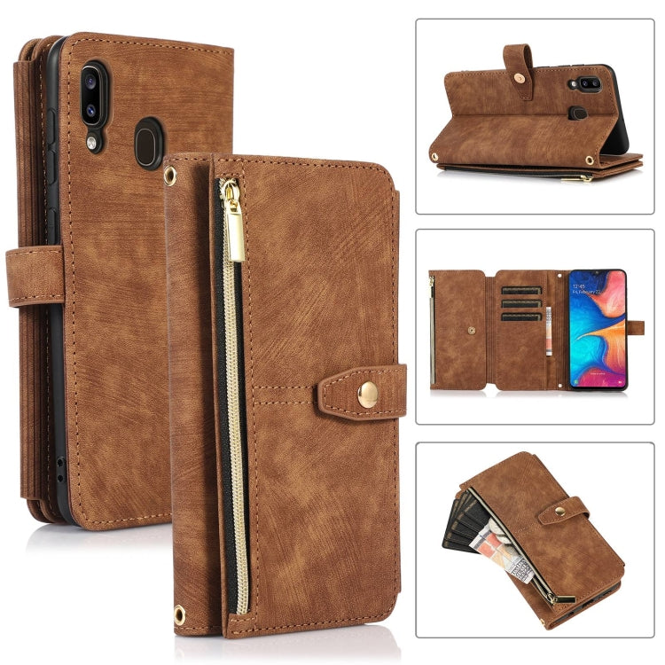 For Samsung Galaxy A20 / A30 Dream 9-Card Wallet Zipper Bag Leather Phone Case