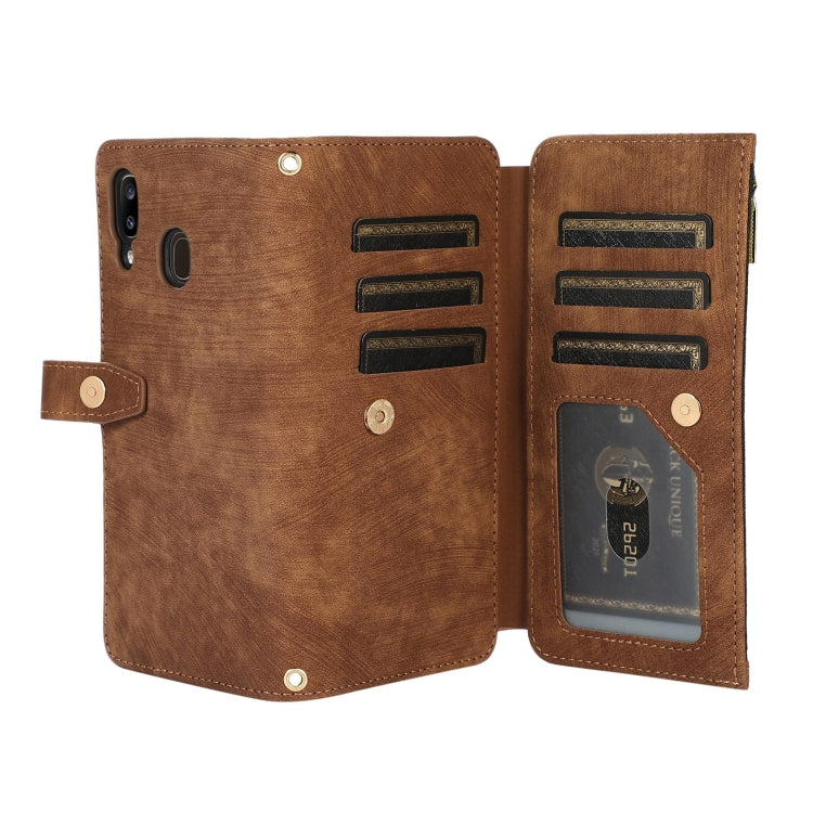For Samsung Galaxy A20 / A30 Dream 9-Card Wallet Zipper Bag Leather Phone Case