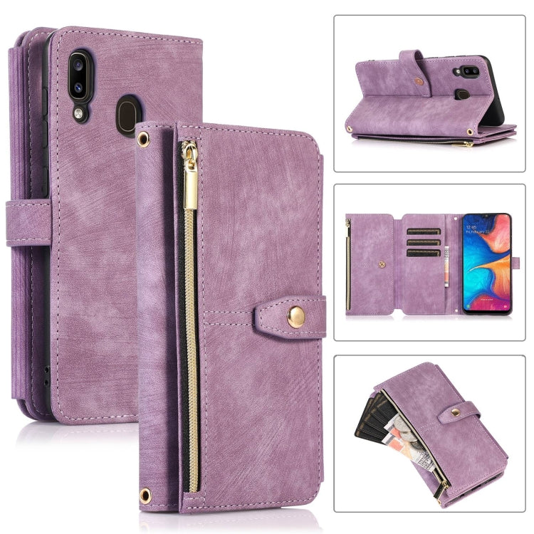 For Samsung Galaxy A20 / A30 Dream 9-Card Wallet Zipper Bag Leather Phone Case
