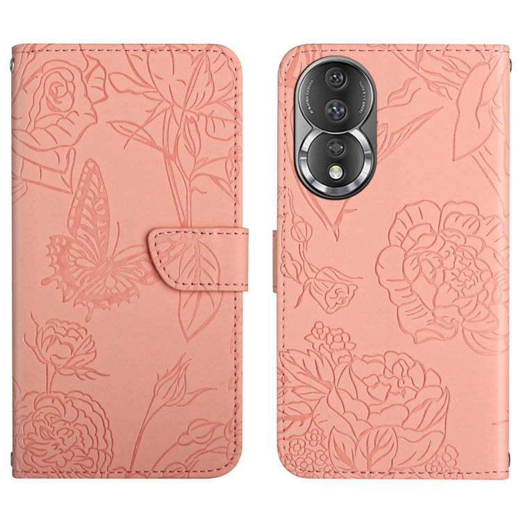 For Honor 80 HT03 Skin Feel Butterfly Embossed Flip Leather Phone Case
