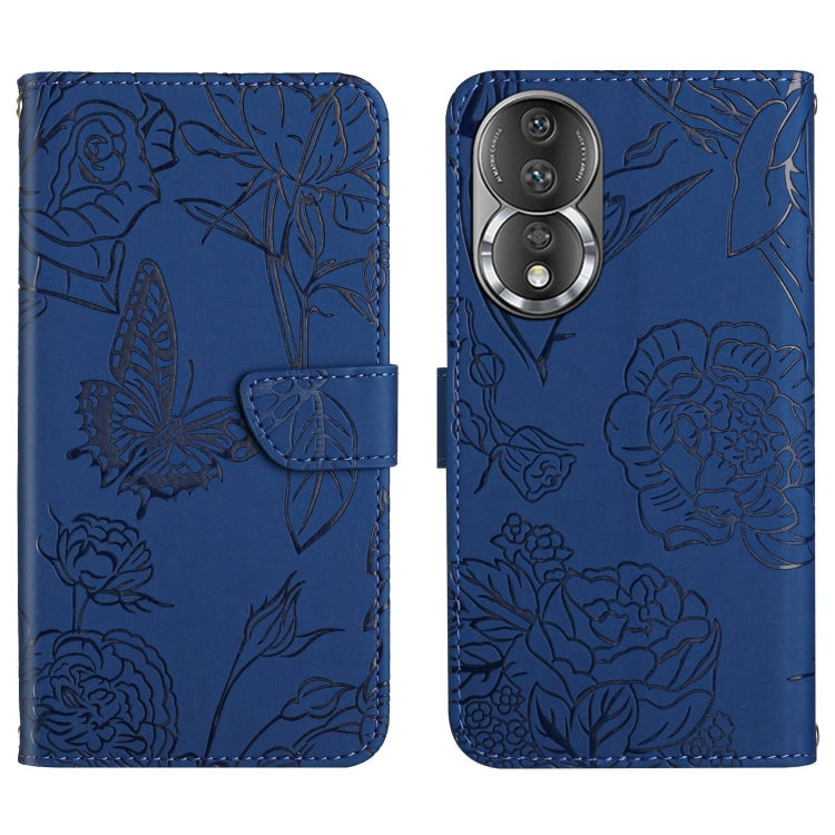 For Honor 80 HT03 Skin Feel Butterfly Embossed Flip Leather Phone Case