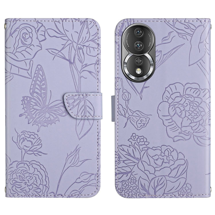 For Honor 80 HT03 Skin Feel Butterfly Embossed Flip Leather Phone Case
