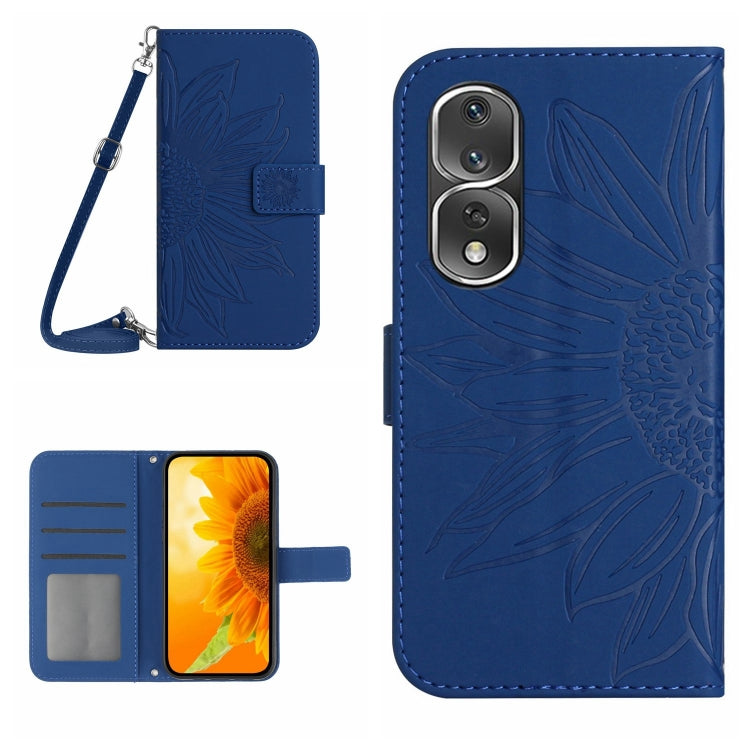 For Honor 80 Pro HT04 Skin Feel Sun Flower Embossed Flip Leather Phone Case with Lanyard